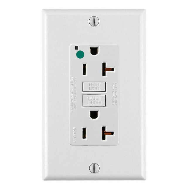 Leviton GFNT2-HGW 20A-125V Tomacorriente Doble GFCI de Autoprueba, no Antimanipulación, Grado Hospitalario de Alta Resistencia, Blanco, 20 Amperios