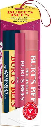 Burt's Bees Gift Set, Moisturising Lip Balm, Tinted Lip Balm and Lip Shimmer, Mistletoe Kiss Red Limited Edition