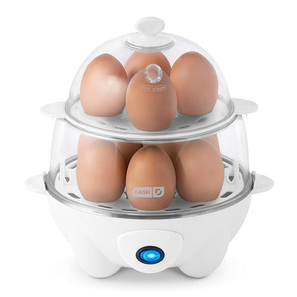 Cocina huevos Dash Deluxe rápida para huevos duros, escalfados, revueltos, tortillas, vegetales al vapor, dumplings y más, capacidad para 12 unidades, con función de apagado automático - Blanco