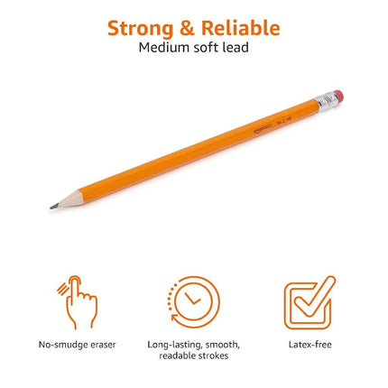Amazon Basics Wood Cased Graphite #2 HB Pencils, presharpened, no smudge eraser tip, school, Pack of 30