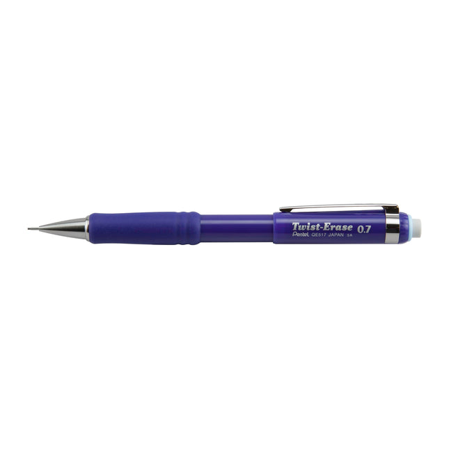 Pentel Twist-Erase III Crayon Porte-mine, Lot de 12, (0,7 mm), Corps Bleu Marine (QE517C)