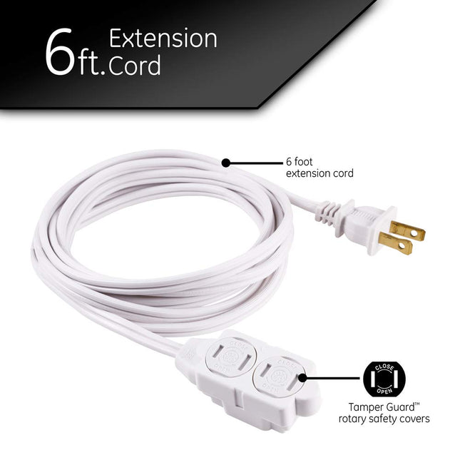 GE 3-Outlet Power Strip, 6 Ft Extension Cord, 2 Prong, 16 Gauge, Twist-to-Close Safety Covers, Indoor Rated, Perfect for Home, Office or Kitchen, UL Listed, Black, 45148