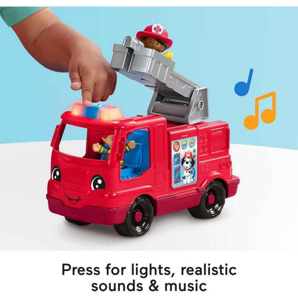 Fisher-Price Little People Toddler Toy Fire Truck Musical Push-Along Vehicle with 2 Figures for Pretend Play Ages 1+ Years, HXC12