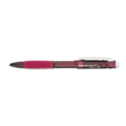 Pentel Twist-Erase GT, 0.5mm, Mechanical Pencil Transparent Burgundy barrel , Box of 12 (QE205B) by Pentel