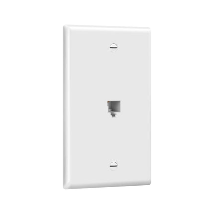 ENERLITES RJ11 Placa de pared con conector telefónico de 1 unidad, tamaño estándar, blanco, 6 posiciones 4 conductores, puerto único, soporte de 2 líneas 6611-W, blanco