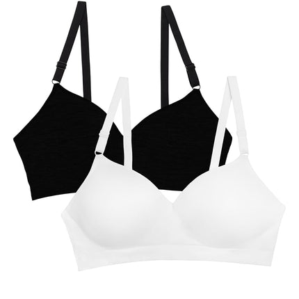 Fruit of the Loom Women's Seamless Wire Free Push-up Bra, Opaque, Black Hue/White 2-Pack, 38C (Pack of 2)