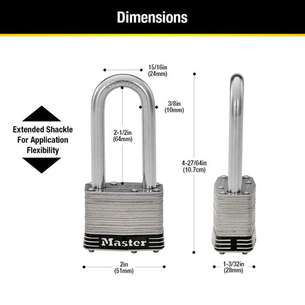 Master Lock 5SSTLJ Stainless Steel Outdoor Padlock with Key, 2 Pack Keyed-Alike, Silver
