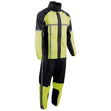 Milwaukee Leather MPM9510 Men's Black and Neon Green Motorcycle Water Resistant Rain Suit w/Hi-Vis Reflective Tape - 4X-Large