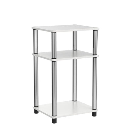 Furinno JUST Side Table Set of 2, 3-Tier End Tables, Open Shelves Night Stand, Nightstand, Toolless Assembly, for Living Room, Bedroom, White Oak/Stainless Steel