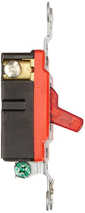 Leviton Quiet Switch, 20-Amp, 120 Volt, Toggle Pilot Light, Illuminated On, Requires Neutral Single-Pole, Extra Heavy Duty, 1221-PLR, Red