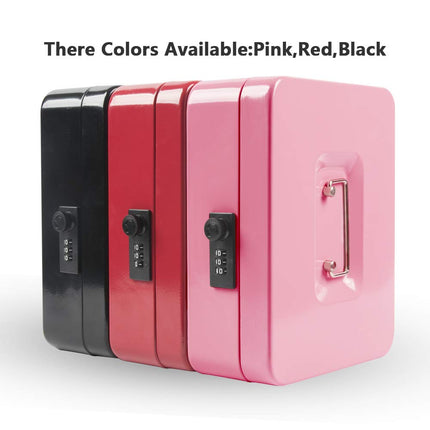 Kyodoled Large Cash Box with Combination Lock,Safe Metal Money Box with Money Tray for Security Lock Box 9.84"x 7.87"x 3.54" Pink Large