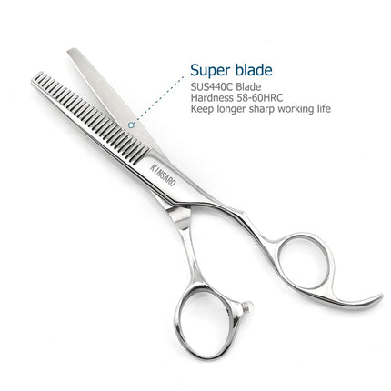 Professional Hair Shears Silvery Blind Hole Hair Scissors Convex Edge 440C Kinsaro 5.5" Thinning Silver