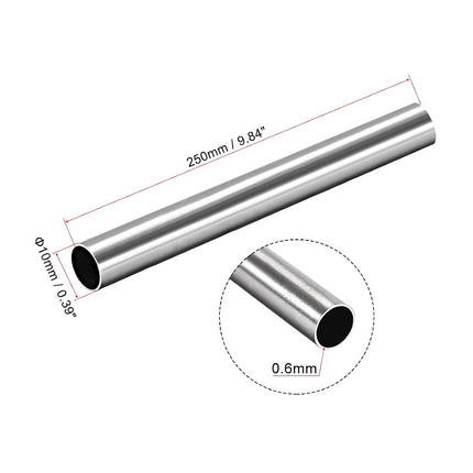 uxcell 304 Stainless Steel Round Tubing 10mm OD 0.6mm Wall Thickness 250mm Length Seamless Straight Pipe Tube 4 Pcs