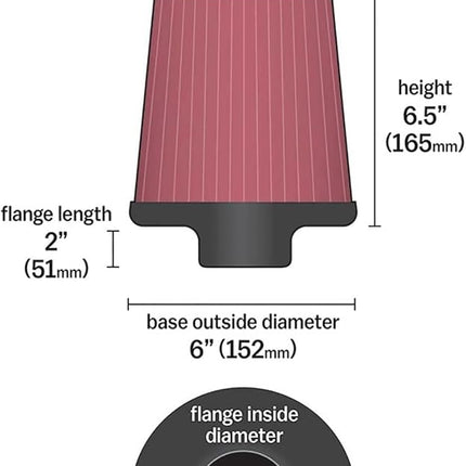 K&N Universal Clamp-On Air Filter: High Performance, Premium, Washable, Replacement Filter: Flange Diameter: 2 5 In, Filter Height: 6 5 In, Flange Length: 2 In, Shape: Round Tapered, RU-4860