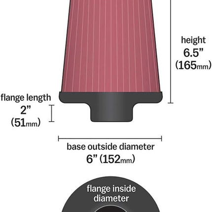 K&N Universal Clamp-On Air Filter: High Performance, Premium, Washable, Replacement Filter: Flange Diameter: 2 5 In, Filter Height: 6 5 In, Flange Length: 2 In, Shape: Round Tapered, RU-4860