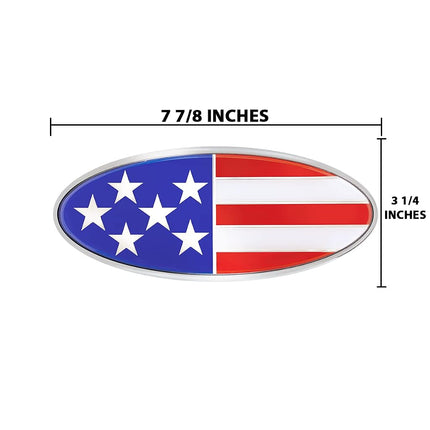 United Pacific 10945 Die-Cast Metal 7 ⅞” x 3 ¼” Chrome Oval Shape Emblem for Peterbilt, Mounting Stud w/Double-Sided Backing – ONE Emblem – USA Flag
