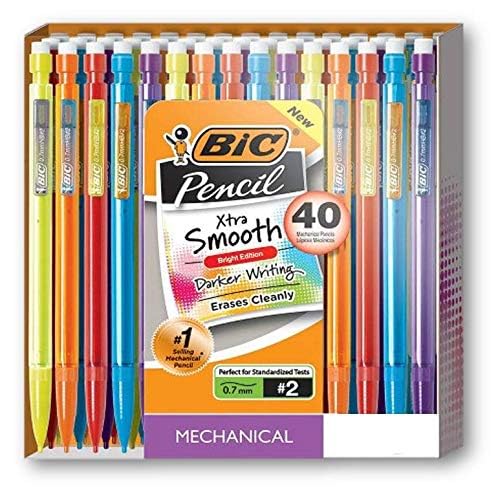Bic Mechanical Pencils, Xtra Smooth, Bright Edition (Darker Colors, Erases Cleanly), 40-Count