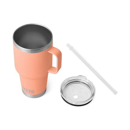YETI Rambler 35 oz Tumbler with Handle and Straw Lid, Travel Mug Water Tumbler, Vacuum Insulated Cup with Handle, Stainless Steel, Lowcountry Peach