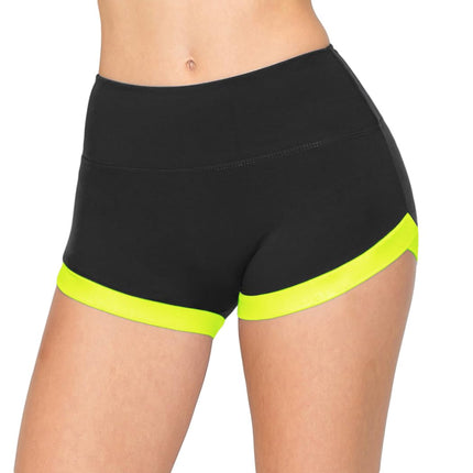 Pantalones cortos de yoga para mujer ALWAYS - Premium suave, elásticos, color liso, para animadoras, correr, bailar, voleibol, Sho2228 / Negro-amarillo neón, Extrachico
