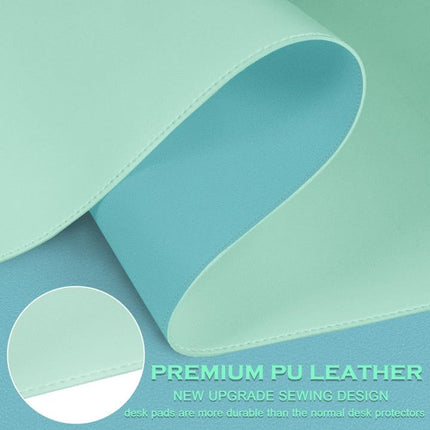Dual Sided Desk Pad, Large Desk Mat, Waterproof Desk Blotter Protector Mouse Pad, PU Leather Desk Pad Large for Keyboard and Mouse -120cmx 60cm, Lake Green+Blue