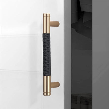 POVEFONK 10 Pack Black & Champagne Copper Knurled Cabinet Pulls - 3-3/4 inch(96mm) Drawer Handles