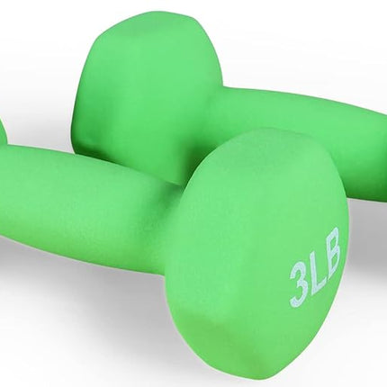 Fitvids Neoprene Dumbbell Hand Weights, Anti-Slip, Anti-roll, Hex Shape Colorful, 3-Pound, Pair