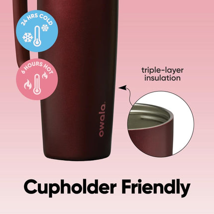 Owala SmoothSip Slider Stainless Steel Insulated Travel Mug with Handle, 100% Leak-Proof for Hot and Cold Drinks, Travel-Friendly with Sliding Lock Lid, 24 oz, BPA Free, Leak-Proof, Black Cherry