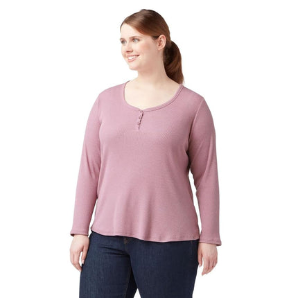 Camiseta Henley de manga larga para mujer Dickies, Orquídea oscura teñido único, 1X