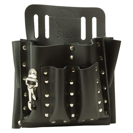 Klein Tools 5165 Pocket Tool Pouch with Knife Snap, 10 Pockets, Stitched and Riveted Leather, Fits Belts up to 2-Inch Wide
