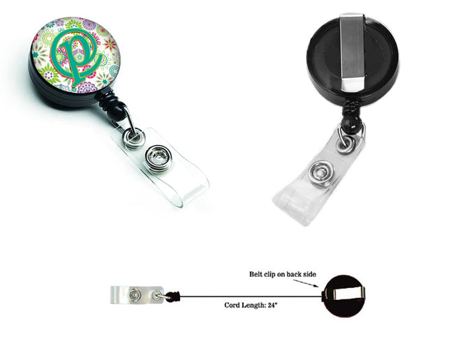 Caroline's Treasures Lettre P Fleurs Rose Vert Canard Support de Badge Rétractable, Multicolore (CJ2011-PBR)