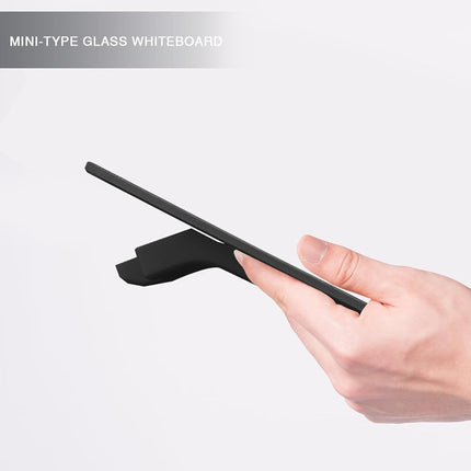 Small Glass Desktop Whiteboard with Clock, Mini Pure Glass Dry-Erase Black