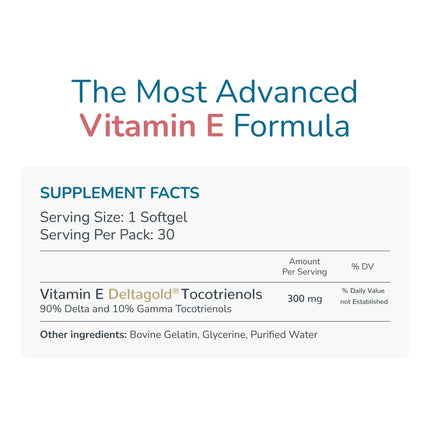 Wellness Extract Tocotrienols Vitamin E Supplement Annatto Derived – DeltaGold, Tocopherol Free, Supports Cholesterol, Inflammation, Brain & Skin Health (300 mg, 30 Softgels)