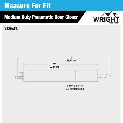 Wright Products Pneumatic Storm Door Closer – Adjustable, Smooth-Closing with Hold-Open Washer (Transitional, Bronze)