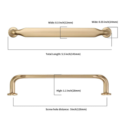 Asidrama 10 Pack 5 Inch(128mm) Brushed Brass Kitchen Cabinet Handles, Cabinet Pulls Kitchen Cabinet Hardware for Cupboard Drawer Pulls