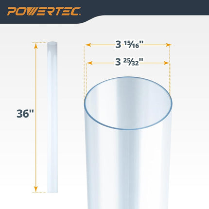 POWERTEC Clear PVC Pipe 4" x 36" Long, 4PK Plastic Tubing and 10PK Pipe Straps w/Anchors & Screws Compatible w/Dust Collection Fittings - Hose for Woodworking Tools (70470)