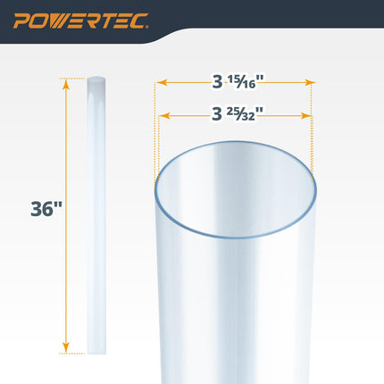 POWERTEC Clear PVC Pipe 4" x 36" Long, 4PK Plastic Tubing and 10PK Pipe Straps w/Anchors & Screws Compatible w/Dust Collection Fittings - Hose for Woodworking Tools (70470)