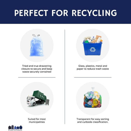 Plasticplace Trash Bags simplehuman (x) Code K Compatible (200 Count)│Tinted Blue Drawstring Garbage Liners 10 Gallon / 38 Liter │ 24.4" x 28"