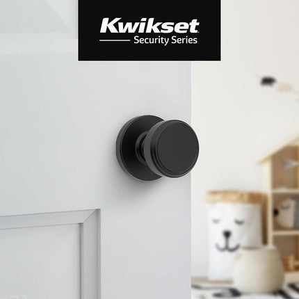 Kwikset Maven Interior Door Handle for Closet and Hallway, Round, Non-Lockable, Matte Black, with Microban Protection