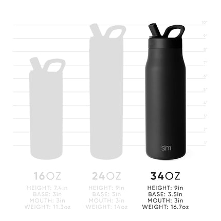 Simple Modern Water Bottle with Push Button Straw Lid | Ceramic-Lined Insulated Stainless Steel | Leak Proof Travel Bottle for Gym & Sports | 34oz | Winter White