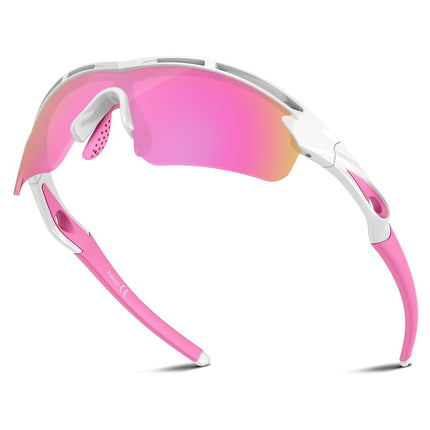 Polarized Sports Sunglasses for Men Women Youth Baseball Cycling Running Driving Fishing Tennis Golf TAC UV400 TR90, White/pink, One Size