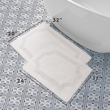 Laura Ashley Bath Rug - Reversible Cotton Bath Mat | Premium Bathroom D�cor | Machine Washable Bathroom Rug |Highly Absorbent | Ivory, 17"x24"/20"x32" 2-Piece Set