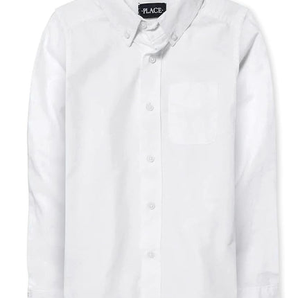 The Children's Place Boys' Long Sleeve Oxford Shirt, White, Large
