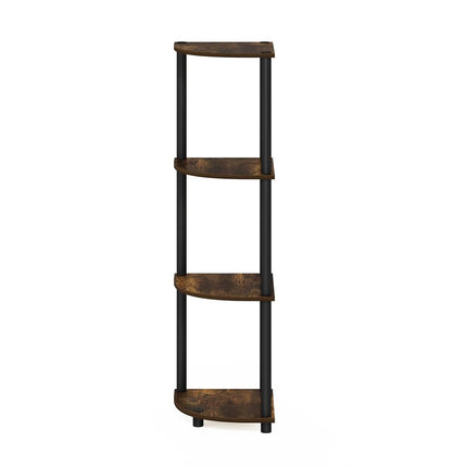 Furinno TURN-N-TUBE Corner Shelf, 4-Tier Corner Bookshelf, Display Storage Shelves with Open Shelves, for Organization and Storage, Living Room, Home Office, Garage, Amber Pine