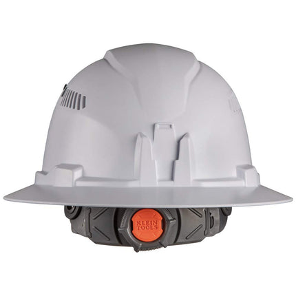 Casco Klein Tools 60407 con Luz, Estilo Ala Completa Ventilada, Acolchado, Banda para el Sudor Autoabsorbente y Resistente a Olores, Blanco