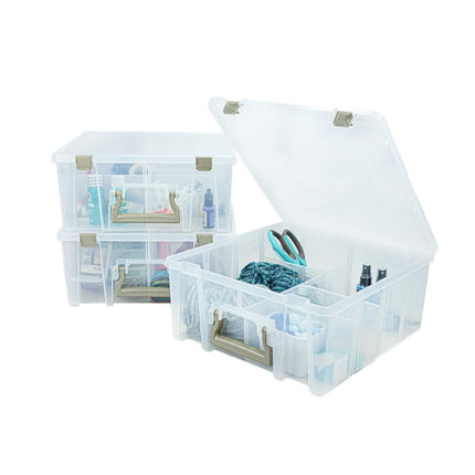 ArtBin Super Satchel Double Deep 3-Pack, Portable Art & Craft Organizers with Handles, [3] Plastic Storage Cases, Rose Accents, Polypropylene, Clear & Gold