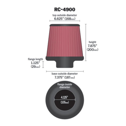 K and N RC-4900 Car and Motorcycle Universal Air Filter