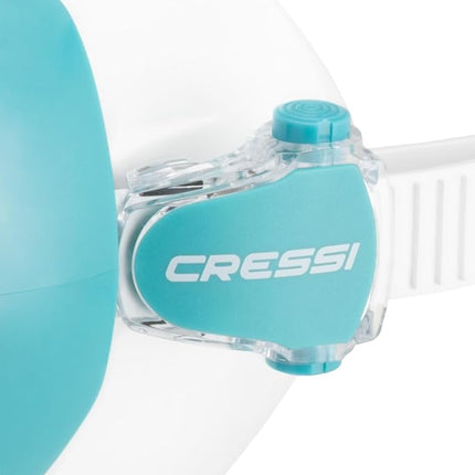 CRESSI since 1946 - Honey Compact Adult Mask Female Specific with Soft Silicone fit and Ultra Clear Lens for Bright, Wide Visibility - White/Aquamarine 420 Uv Blue/Orange Lens - One Size