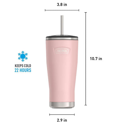 THERMOS ICON Series by Stainless Steel Cold Tumbler with Straw, 24 Ounce, Sunset Pink