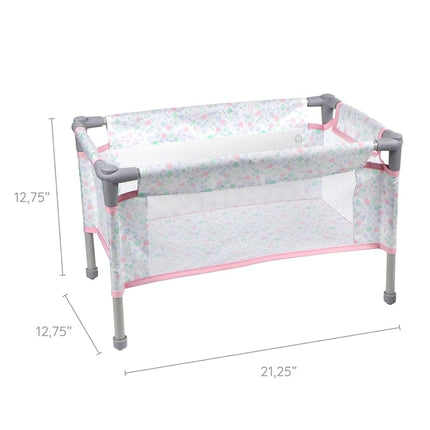 JC Toys - Foldable Travel Cot- Playground, dolls up to 45 cm, easily assembled and disassembled, includes bag, pillow and blanket, floral decoration, designed by Berenguer, + 3 years
