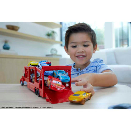 Disney and Pixar Cars Mack Hauler, 13-inch Toy Transporter Truck with Ramp & Carry Storage for 12 Vehicles, Gift for Kids Ages 4 Years Old & Up, HDN03